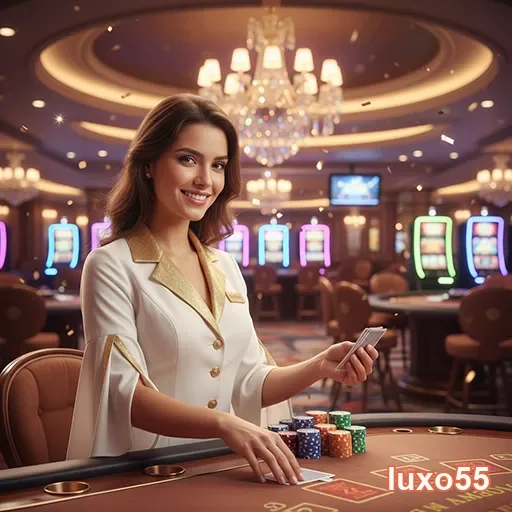Atendente VIP do luxo55 em ambiente de cassino elegante.