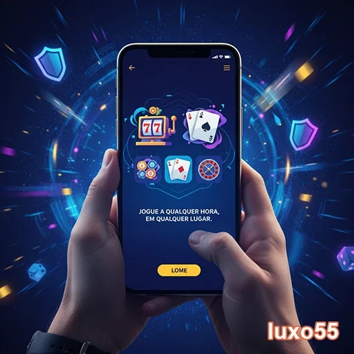 Jogador interage com slot games no lux55 em smartphone.
