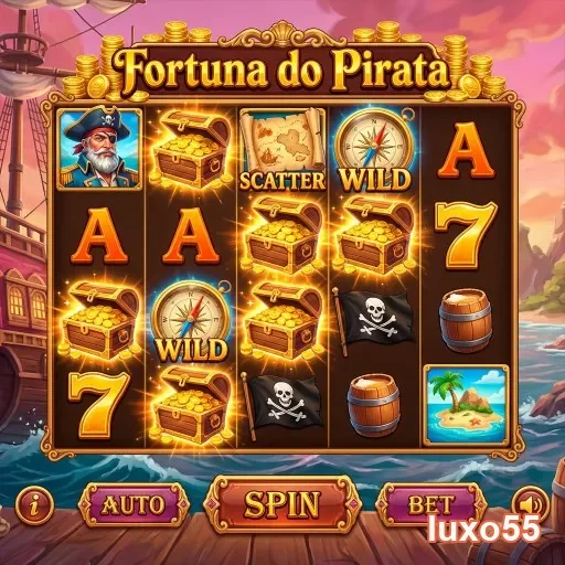 slot do jogo Fortuna do Pirata no luxo55 com símbolos de tesouro