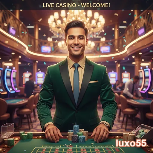 luxo55 apresenta dealer em jogo ao vivo, com mesas e fichas.