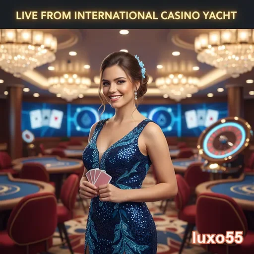 Croupier em cassino de luxo no luxo55, com cartas visíveis.