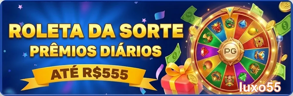 Imagem da Roleta da Sorte no luxo55 com prêmios diários.