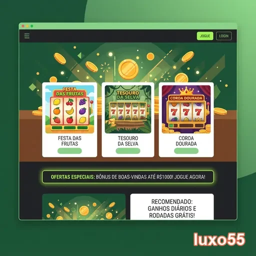 luxo55 mostra jogos de caça-níqueis com moedas brilhantes.