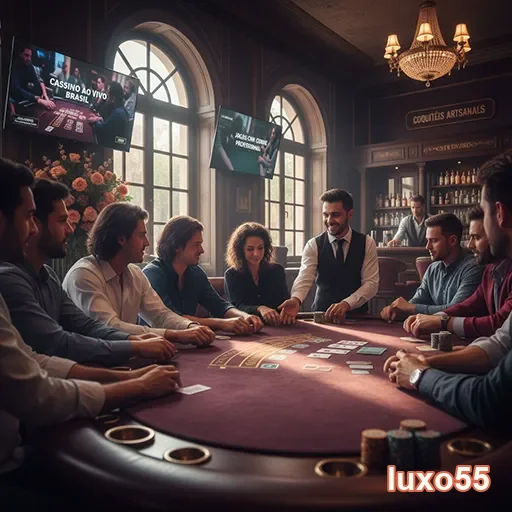 luxo55 mostra jogadores em cassino ao vivo com mesas de poker.