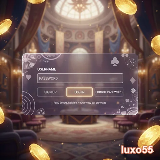 Tela de login do luxo55 com moedas em destaque.